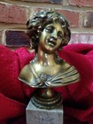Bust Woman French Art Nouveau Gilded Bronze Sculpture 12  Vtg 1880 s Circa Rare