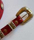 Vintage Buffalo Nickel Indian Head Tooled Red Leather Belt Western Ranger Mexico