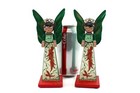 Christmas Angel Figurines Set Of 2 Hand Painted Wood Chilis Arts   Craft Signed