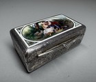 Antique Swiss  935 Silver And Hand-painted Enamel Romantic Scene Pillbox
