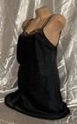 Delicates J  C  Penney Black Shiny Satin Cheetah Sheer Trim Nightie Nightgown