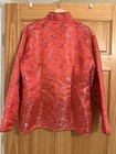 Women   s Red Brocade Mandarin Collar Frog Closure Jacket  Size S