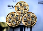 2 Pcs Chanel Cc Logo Stamped Gold Clear Rhinestone Round Buttons 20mm Set Of 2
