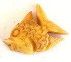 Vintage Butterscotch Bakelite   Carved Fish Button 3 4  Long