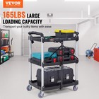 Vevor Foldable Utility Service Cart 3 Shelf 165lbs With Swivel Lockable Wheels