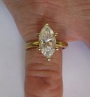 Vintage Goldtone Fashion  925 Sterling Silver Ring With 1 Faux Marquis Diamond