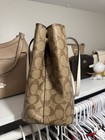 Coach Signature Logo Tote Shoulder Bag Zip Brown Beige Gold Double Handles