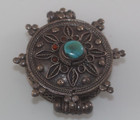 Tibet Gau Sterling Silver Turquoise Coral Filigree Tibetan Prayer Box Pendant