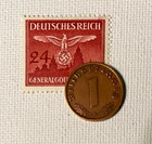 Wwii Germany 1 Rp Bronze Coin 1936-1940   Mnh 24 Pf German Stamp Collectible