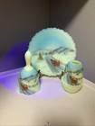 Fenton Custard Glass Plate Bell Fairy Lamp Painted Signed Sleigh Scene 1990