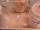1950 s Pink Baby Girl Vanity 5 Glass Covered Jars And Soap Dish With Tray Lucite
