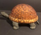 Vintage Amber Colored Glass Turtle Accent Table Lamp Night Light Cast Iron Body   