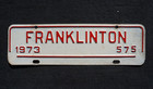1973 Franklinton North Carolina License Plate Town Topper Tag   575