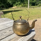Vintage Brass Teapot Etched Floral Design Tea Kettle With Patina