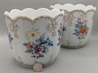 Pair Of Vintage Hollohaza Hungary Porcelain Cache Pots  Floral W  Gold Gilt