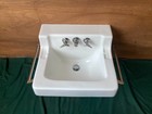 Vtg Mid Century 19x17 White Ceramic Bath Wall Sink Chrome Towel Bars  451-a25e