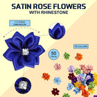 50 Pieces Satin Ribbon Flowers Bows 1 18 Inch Rhinestones Flower Sewing Applique