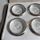 Silver Glass Coaster Set 4 Round Starburst Silverplate Vintage Barware Decor
