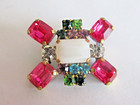 Pretty Czech Handmade Vintage Style Glass Rhinestone Button  Rainbow Of Colors