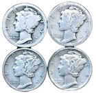 Lot Of 4 Mercury Dimes 1916 To 1945 Mixed 90  Silver Is Up