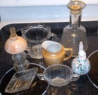 Vintage Glass Pieces Random Decanter  Pitcher  Lantern Perfume Bottle 7pc Lot