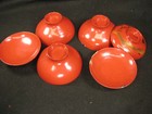 Antique Japanese Meiji Era  c 1890  Set Of 7 Lacquer Wooden Lidded Soup Bowls