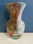 Vtg Christmas Splatter Vase Hand Blown Art Glass 8 5    Red Green White