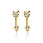 14k Solid Yellow Gold Cz Arrow Stud Earrings