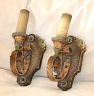 Vintage Pair Of 1920s Polychrome Riddle Co  Sconces W  Pull Chains