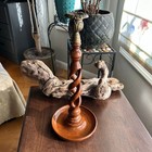 Antique English Barley Twist Candlesticks Candle Holders Oak 15   