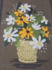 Vintage Crewel Embroidery Art Floral Daisy In Basket Framed Mcm 5x7 Framed