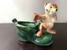 Vintage Ceramic Succulent Planter Bear On Shoe Hand Painted