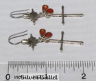 Sterling Silver Blue Enamel Cross Amber Stone Dangle Earrings 