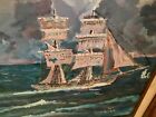 Vtg Mid Century Oil Painting Nautical Clipper Ship Signed Sea Ocean Marine Frame