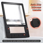 Handheld Mirror Shatterproof Silicone Handle Barber Makeup Mirror Black