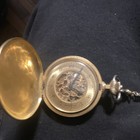 Caravelle Gold Filled Full Hunter Skeleton Dial Manual Pocket Watch W  Chain