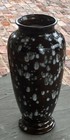Vintage 1970   s Art Pottery Large Brown White Drip Speckled Glazed 15x8    Vase