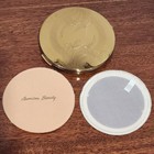 Vintage American Beauty Gold Tone Compact Mirror   Powder Puffsfloral Cover