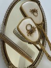 Vintage Globe Ornate 24k Gold Plated Ormolu Dresser Vanity Brush Mirror Tray