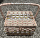 Vintage Wicker Sewing Basket With Contents - Granny-chic  Mid-century Sewing Box