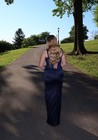 Tabja Couture Medium Navy Blue Lace Corset Satin Formal Gown With High Slit