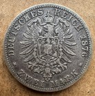 Germany 1876-j Hamburg 2 Mark  900 Silver Coin Km  604 Lions Hanseatic City Vf