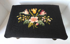 Vtg Floral Needlepoint Footstool Wool Rectangular Victorian Flowers Black 14 5   