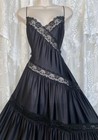Vtg L Xl Elegant Black Silky Nylon Nightgown Negligee Gown W Inset Diagonal Lace