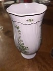 Hollohaza Hungary White Porcelain Guilded Vase Green Floral 8 3 8    Tall