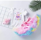  My First 1st Easter Baby Girl 3 Piece 6-12 Month Outfit Bunny Eggs Romper Dress