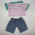 Build A Bear Pink Green Stripe Polo Top Denim Jeans Girl Teddy Clothes Outfit