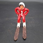  b  Vintage Barclay Lead Toy Downhill Skier Skiing Figure With Poles Red 