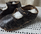 Antique Early 1900s Victorian edwardian Leather Baby Shoes-button Strap Booties