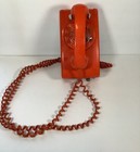 Wall Rotary Telephone Phone Orange Itt Untested Vintage 70   s Mcm Public 911 Mall